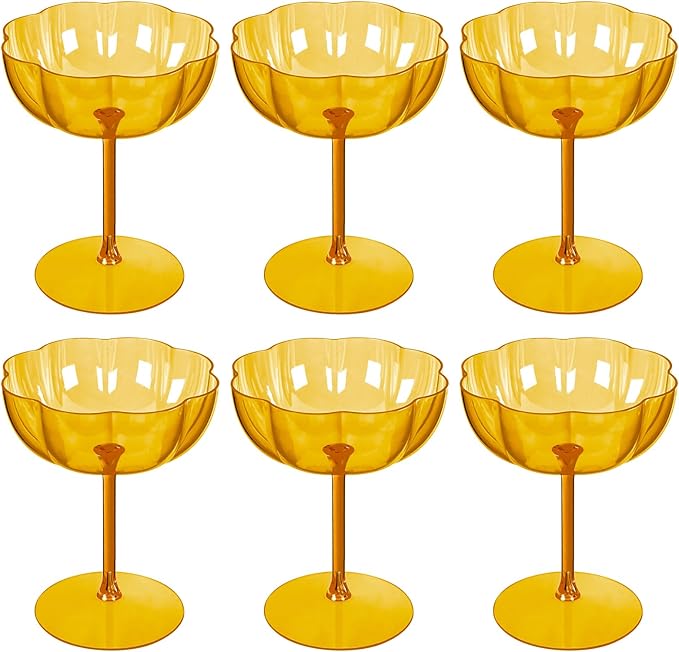 Ciaell 12PCS Plastic Martini Glasses - 10 Oz Amber Elegant Disposable Cocktail Glasses for Champagne Wine Wedding Party An...