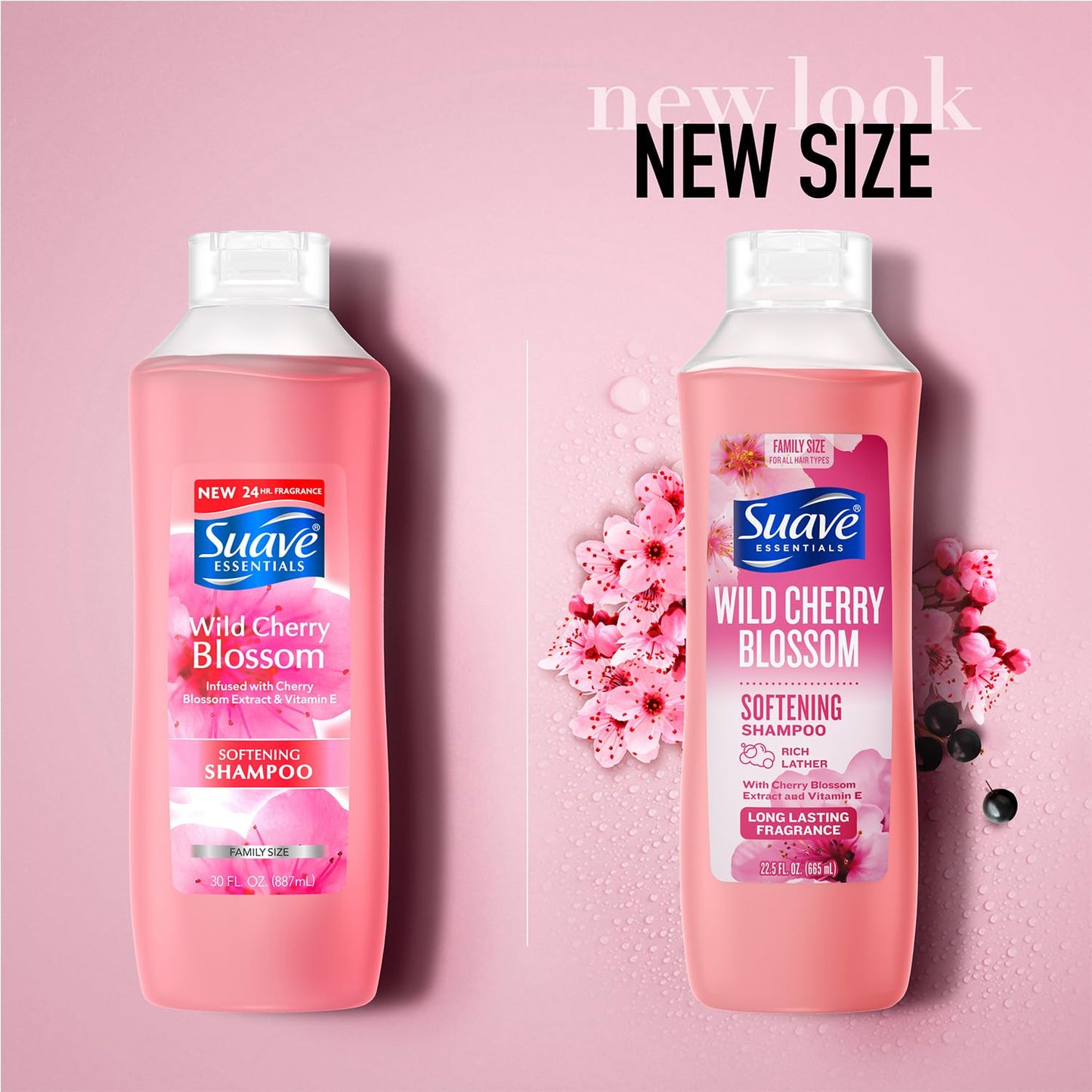 Suave Shampoo, Wild Cherry Blossom 6-Pack - Fragrant, Softening Formula with Vitamin E, 22.5 Oz Ea
