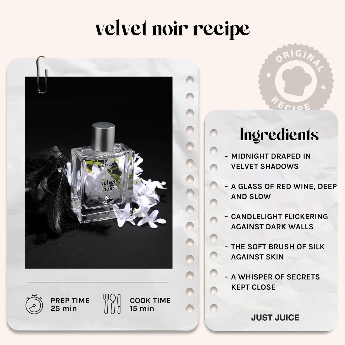 Just Juice Velvet Noir - Crisp Jasmine Perfume for Women and Men - Floral Musk Mini Travel Perfume with Apple, Rose, Geranium, Amber - 0.33 oz