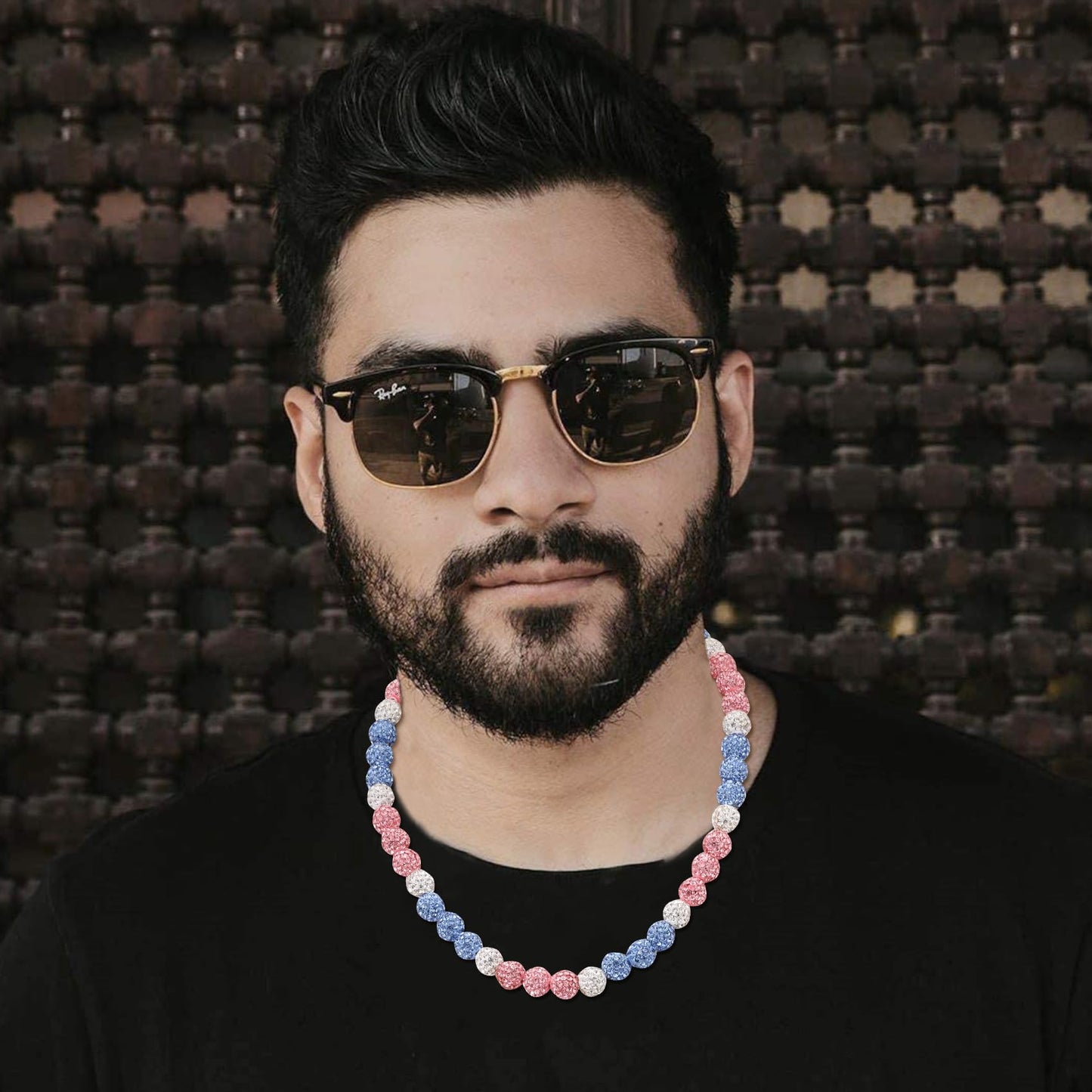 HSWYFCJY Baseball Beaded Chain Necklace for Men Women, Rhinestone Discoball Drip Accessories Blue Black Baseball Necklaces Gifts