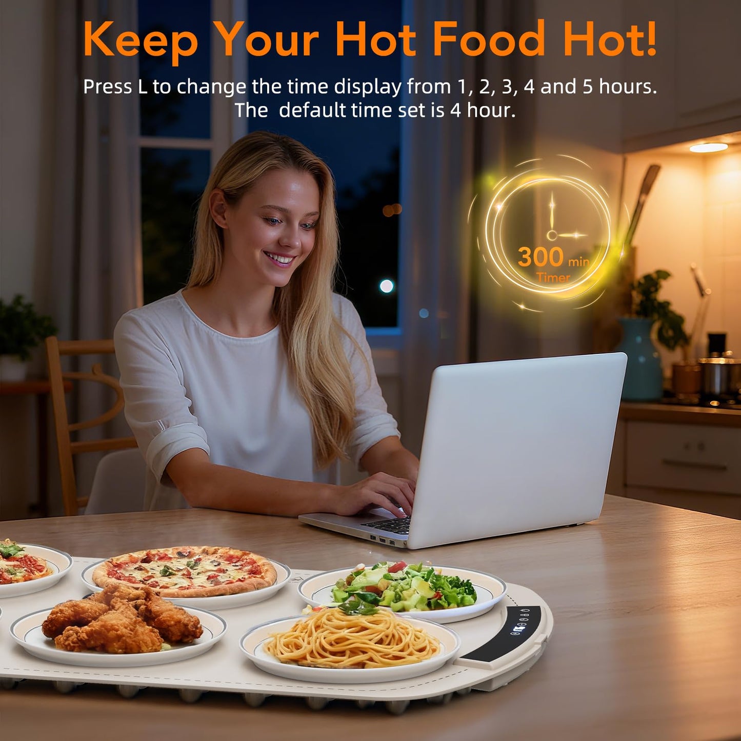 Electactic Food Warming Mat, 10s Fast Heating Silicone with 7-Level Adjustable Temp (Up to 212℉) with Child Lock & Timer, Rollable Portable for Buffet, Party, Kitchen, Beige