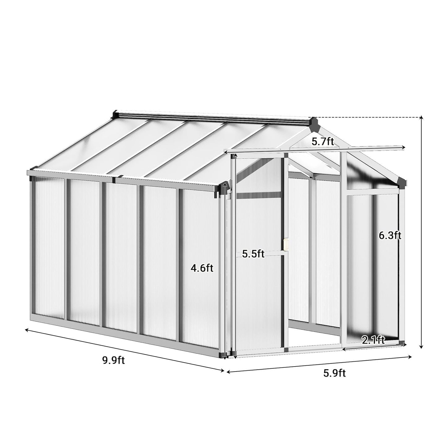 6x10 FT Greenhouse for Outdoors, Polycarbonate Greenhouse with Roof Vent, Ground Nails, Lockable Push Door, Aluminum Large Walk-in Green House for Outside Garden Backyard, Patio, Lawn, Silver