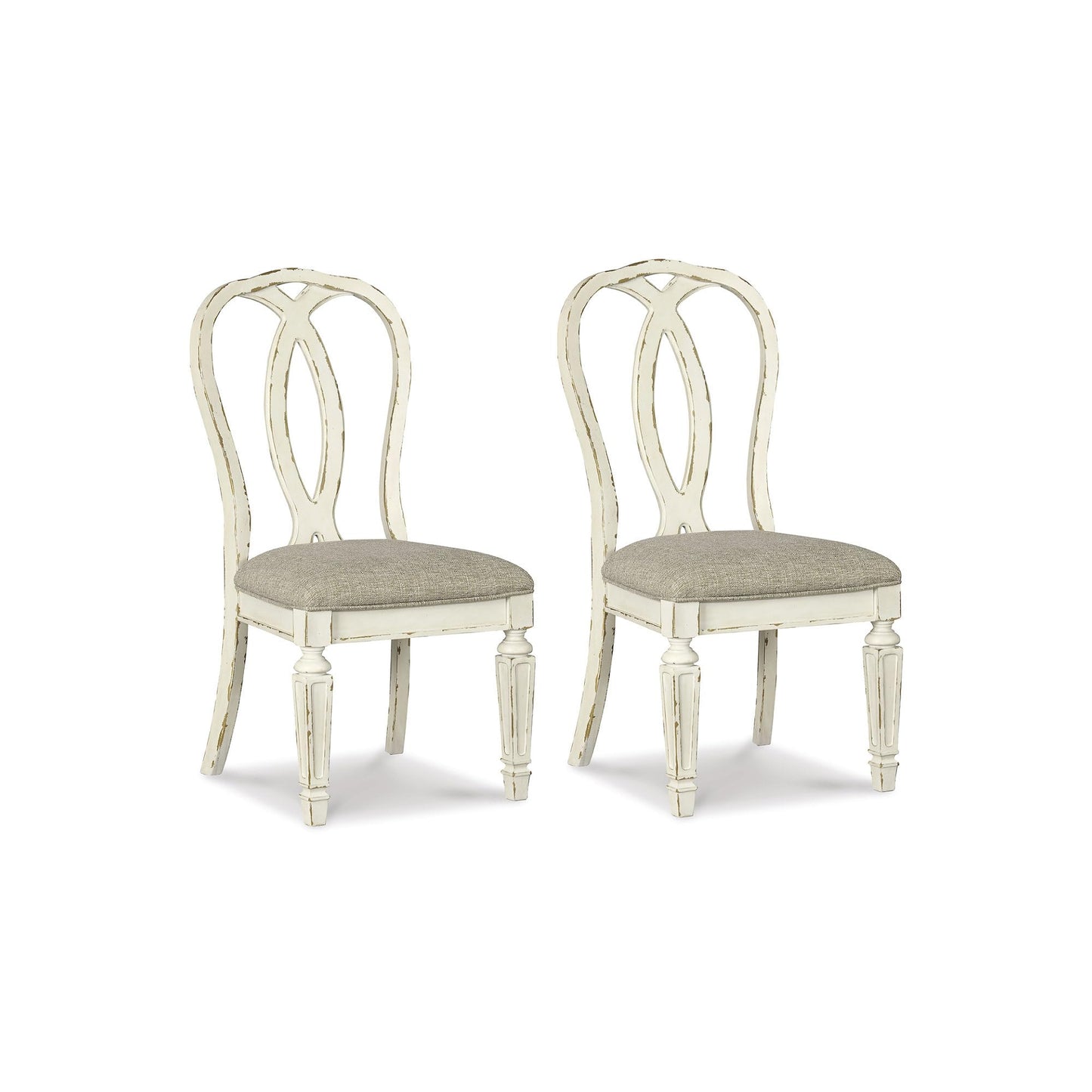 Signature Design by Ashley Realyn French Country Ribbon Back Dining Chair, 2 Count, Chipped White