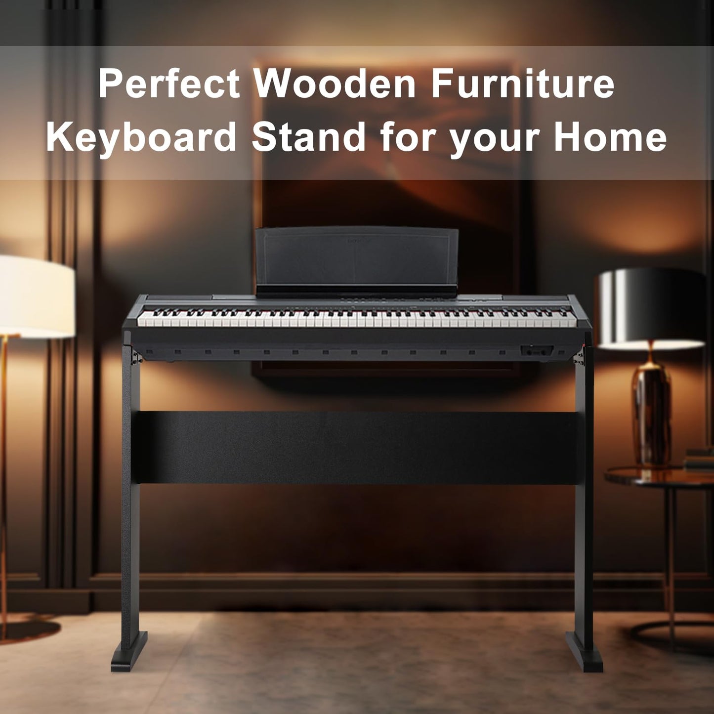 Marisflo Adjustable Keyboard Stand Fit for Digital Piano Width from 8.4 to 12 Inches, Wooden Keyboard Stand Compatible for 76/88 Keys Piano, Black
