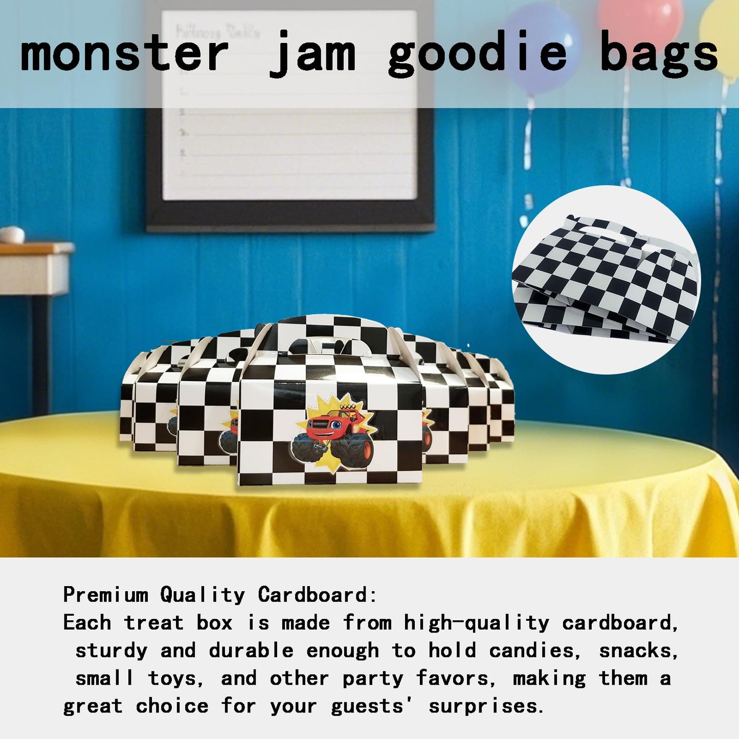 Adorox Set of 24 Checkered Racing Treat Boxes - Race Car Theme Party Favors, Birthday Party Supplies, Gift Boxes for Kids, Party Decorations