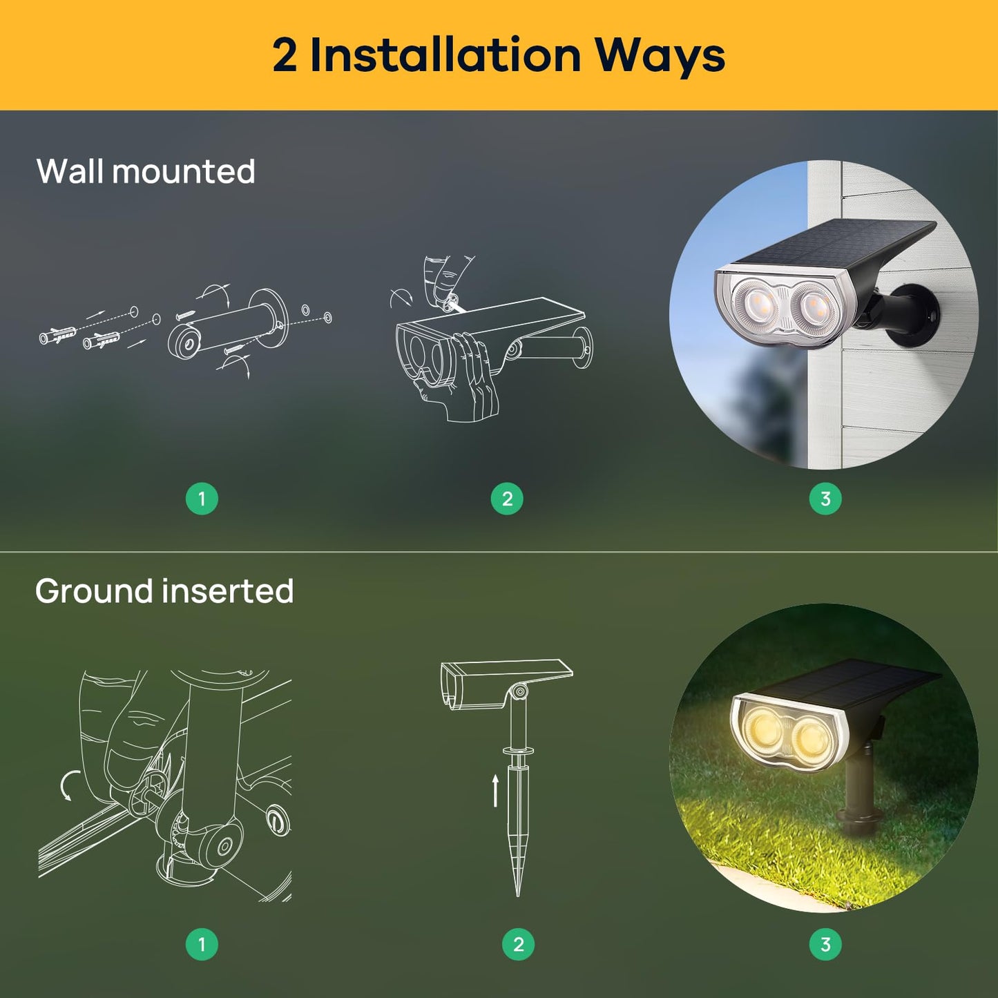 Linkind Solar Lights Outdoor StarRayS, Bright Solar Spot Lights Outdoor, IP67 Waterproof Spotlights for Landscape Garden Yard Walkway Patio Tree（Warm White, 6 Pack）