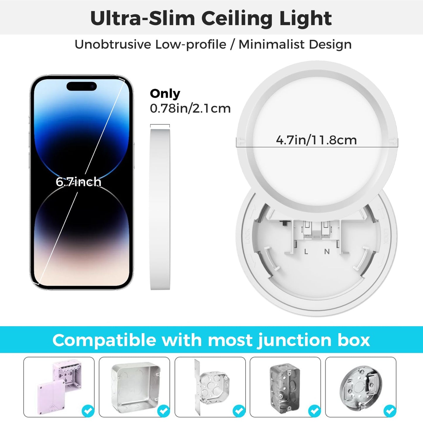 libtit 4Pack 4.7 Inch Small LED Ceiling Lights Flush Mount, 3000K 4000K 6500K Adjustable, 7W 700LM White Round Disk Light Fixture for Closet Basement Bathroom Hallway Kitchen Office Garage