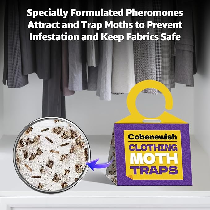 Clothing Moth Traps 6 Pack Moth Traps for Clothes with Pheromone Attractant Odorless Sticky Glue Trap for Closet Carpets Odor-Free & Natural (6)