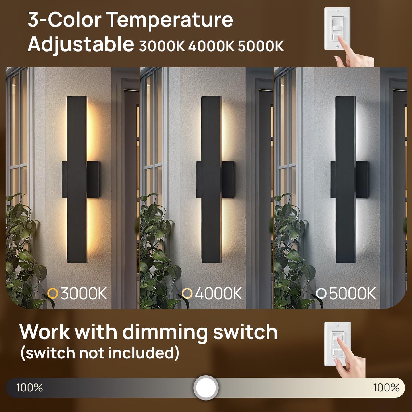 JOKAONOTL Upgraded 34in Black Long Modern LED Outdoor Wall Lights 3000K 4000K 5000K Dimmable Exterior Wall Sconce Outside Light fixtures for House Garage Front Door