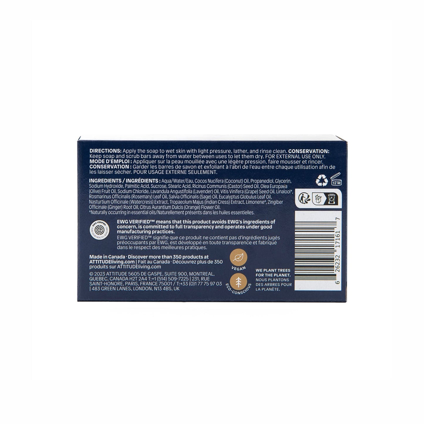 ATTITUDE Body Soap Bar, Natural Origin,Protects and Softens Dry Skin, Coconut & Olive Oils, For Men and Women, EWG verified & Ve