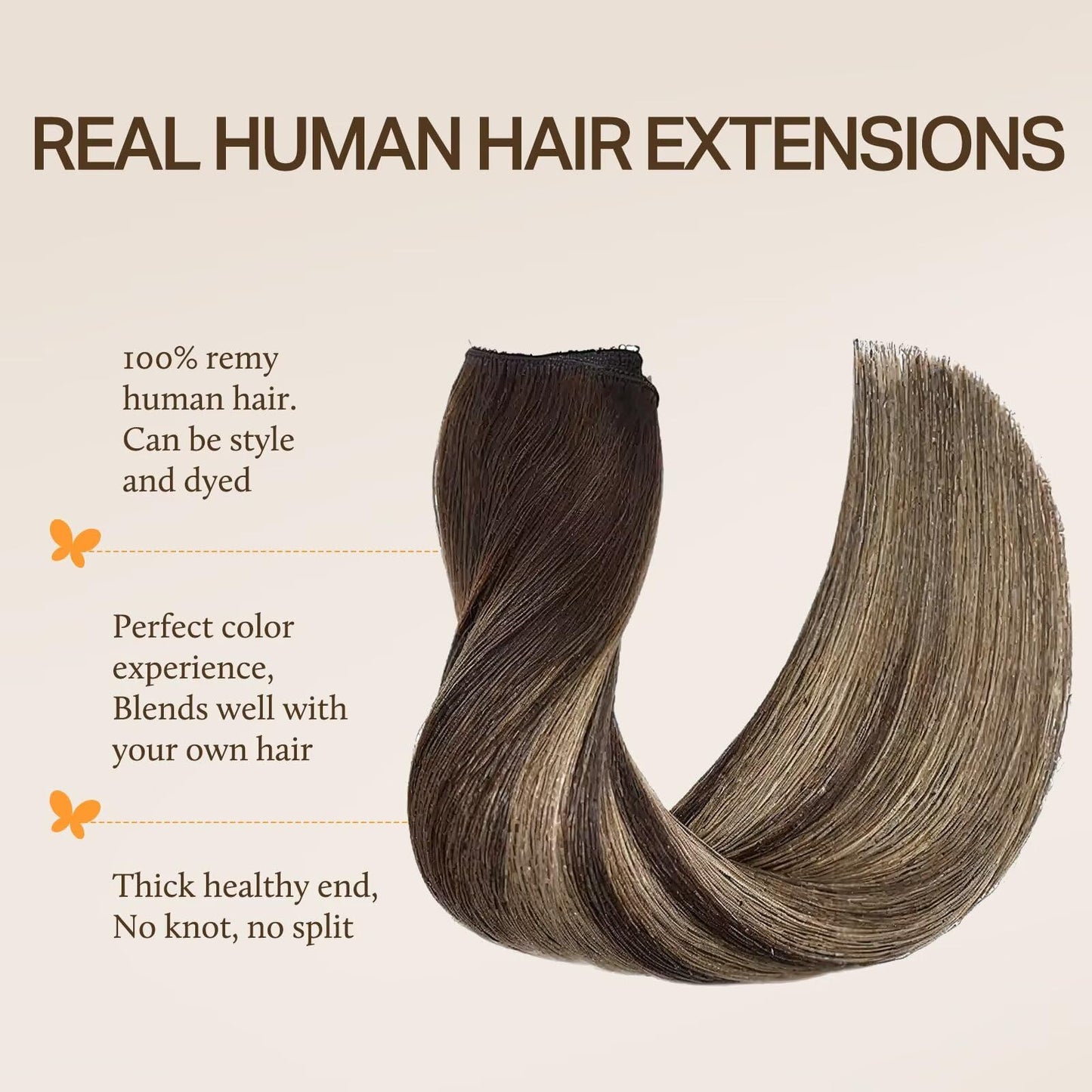 DOORES Wire Hair Extensions, Balayage Chocolate Brown to Honey Blonde 22 Inch 120g Fish Line Weft Extensions and 2pcs 30g Clip i