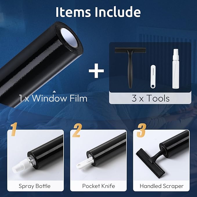 rabbitgoo Blackout Window Privacy Film with Tools Glass Bathroom Static Cling Sun Heat Blocking Light Darkening Removable Coverings for Home Bedroom Door UV Protection Sticker, 17.5 x 78.7 inches