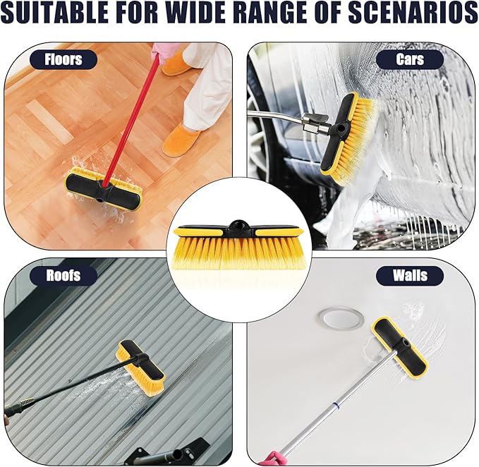 10 Inch Car Wash Brush Head, Scrub Brush Attachment for Long Handle Extension Pole,Outdoor Broom and Scrubbing Brush for Cleaning Window, Wall, House Floor, Deck, Patio, Car