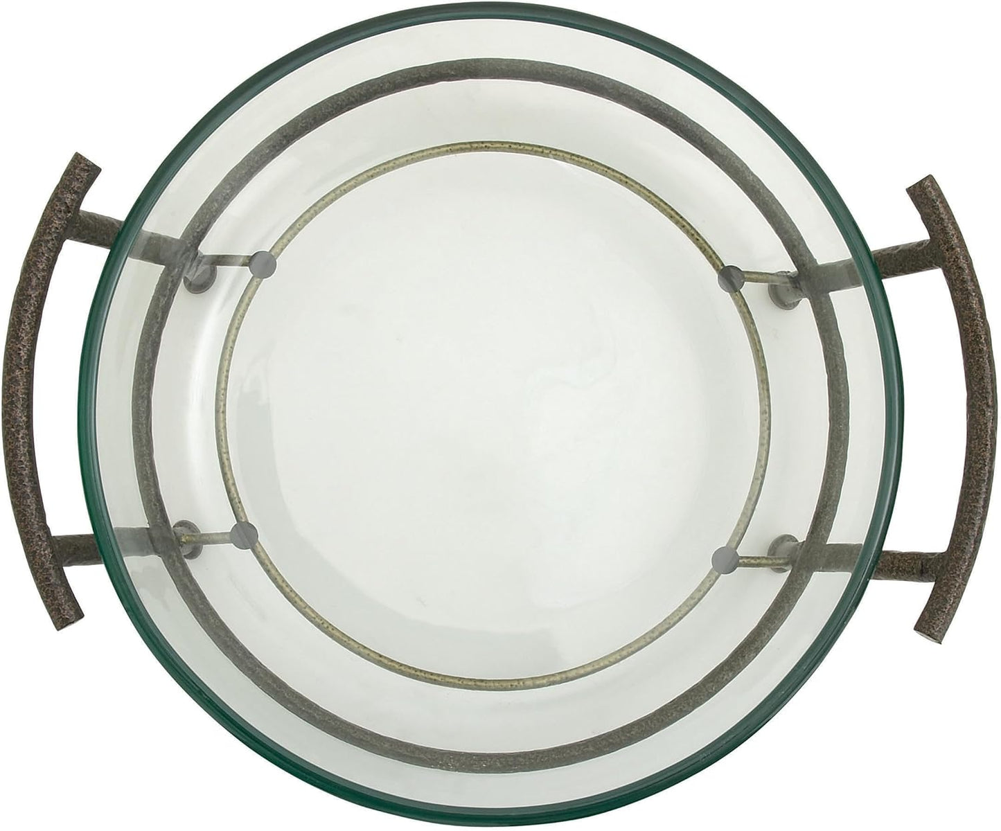 Deco 79 Tempered Glass Kitchen Serving Bowl with Brown Metal Base, 19" x 16" x 7", Clear