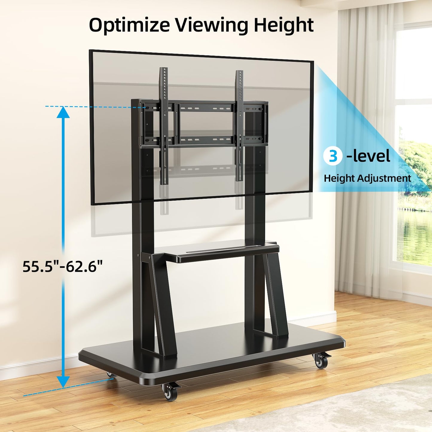 Heavy Duty Rolling TV Mount Stand for 60-105 Inch TVs up to 386 lbs, Smart Board Stand for Interactive Whiteboard, Mobile TV Cart with Storage Shelves on Wheels, Height Adjustable, Max VESA 850x600mm