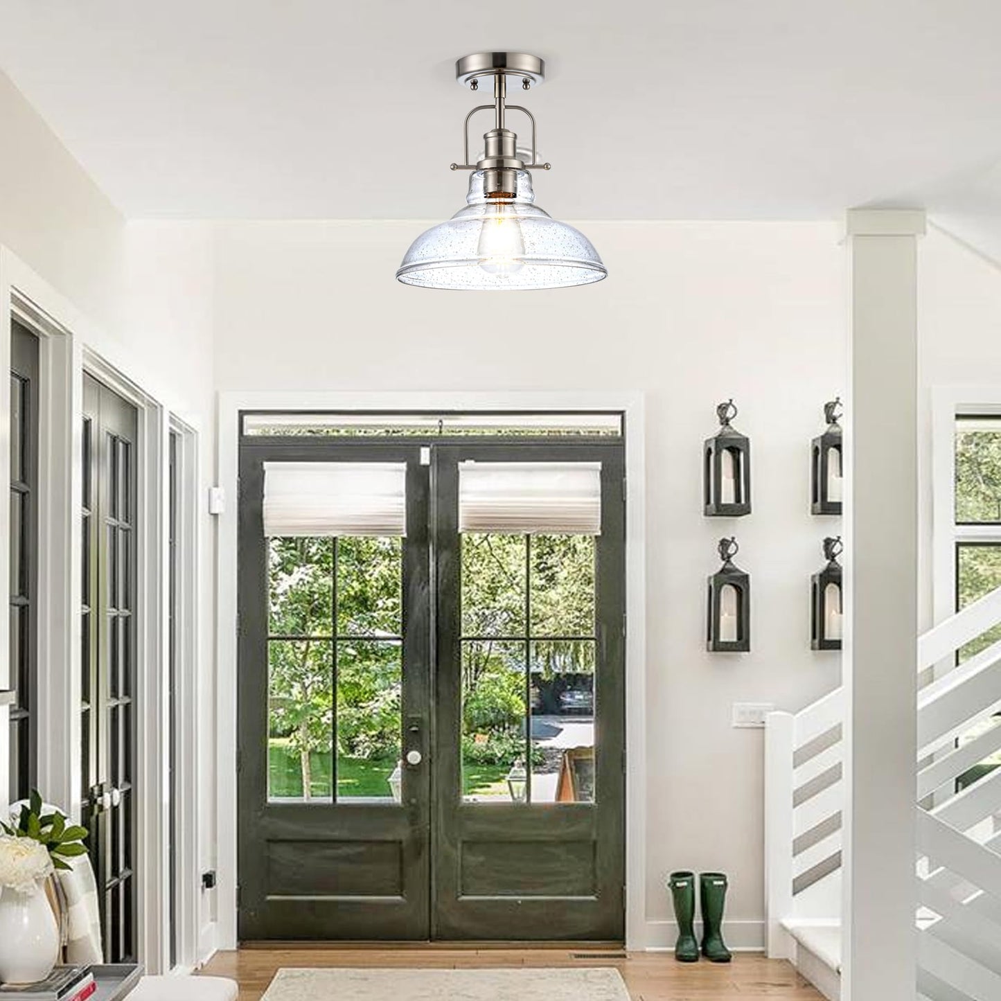 Zlepmlla Modern Flush Mount Ceiling Light Fixture, < Bulb NOT Included> Brushed Nickel Finished with Clear Glass Shade, Farmhouse Light Fixture for Kitchen Island Entryway Porch Foyer Dining Room