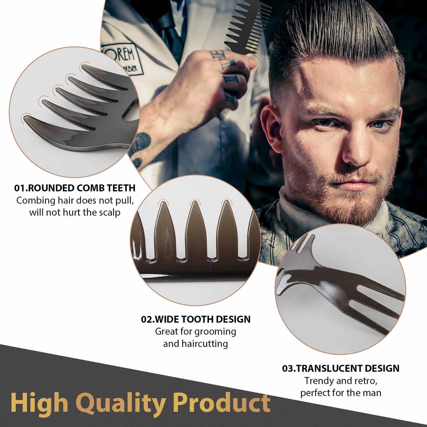 Hair Brush for Men, DUAIU 7Pcs Combs for Men, Hair Styling Comb Set with Vent Hair Brush, Quiff Round Hair Brush, Wide Tooth Com