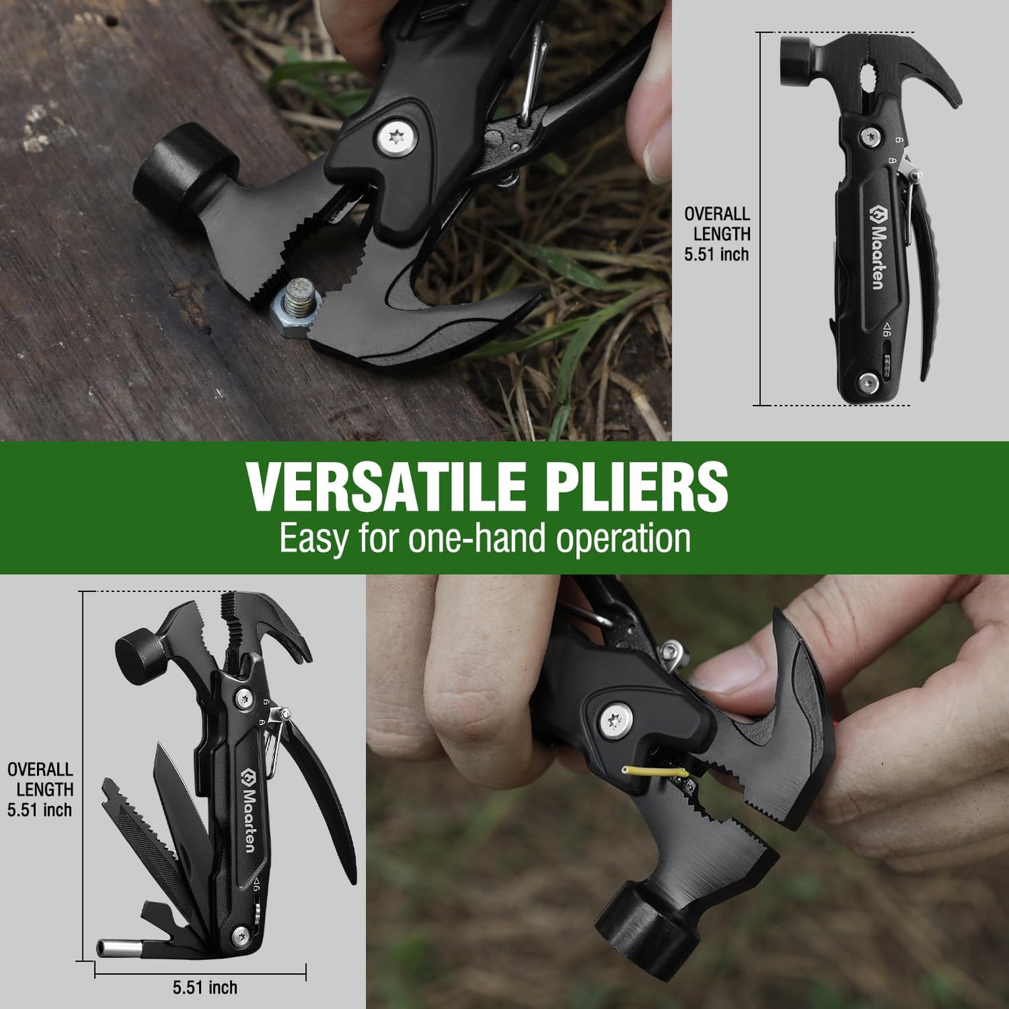 Maarten Stocking Stuffers for Adults Men - Gifts for Dad from Daughter Son - Upgraded 14 in 1 Hammer Multitool with Safety Lock, Screwdriver Set and Durable Sheath - Ideal Birthday Gift for Father