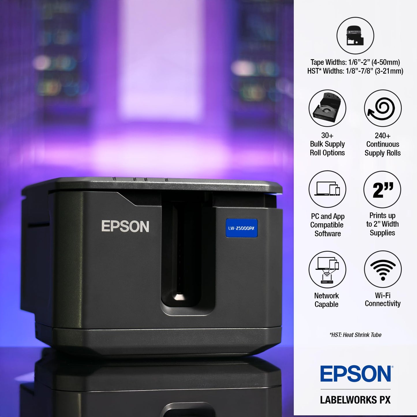 LABELWORKS Epson LW-Z5000PX Industrial Label Maker - Complete Printer Kit with Accessories, PX 147' Bulk Label Rolls, Desktop Printer