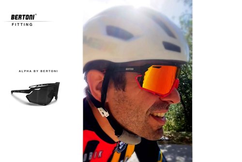 Bertoni Sport Cycling MTB Running Sunglasses for Men Women in TR90 100% UV Block mod. ALPHA (Matt Black/Shiny Black – Blue Mirror Lens)