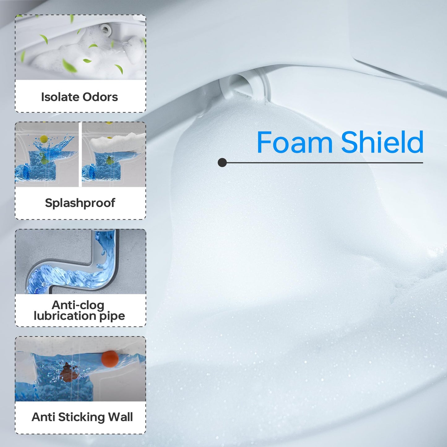 WOODBRIDGE Smart Toilet with 1000g MaP Flush Score, Foam Shield, Moving Dryer, Blackout Flush, ADA Comfort Chair Height, Auto Open & Close,Heated Seat, EBT350