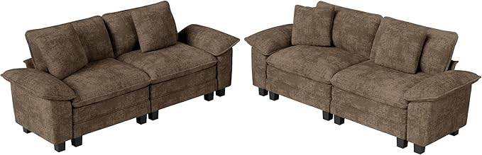 MIXPATIO L-Shaped Cloud Modular Sofa Set, 4-Piece Double Loveseat Sectional w/Deep Seat & Removable Arms, Plush Chenille for Living Room - Taupe