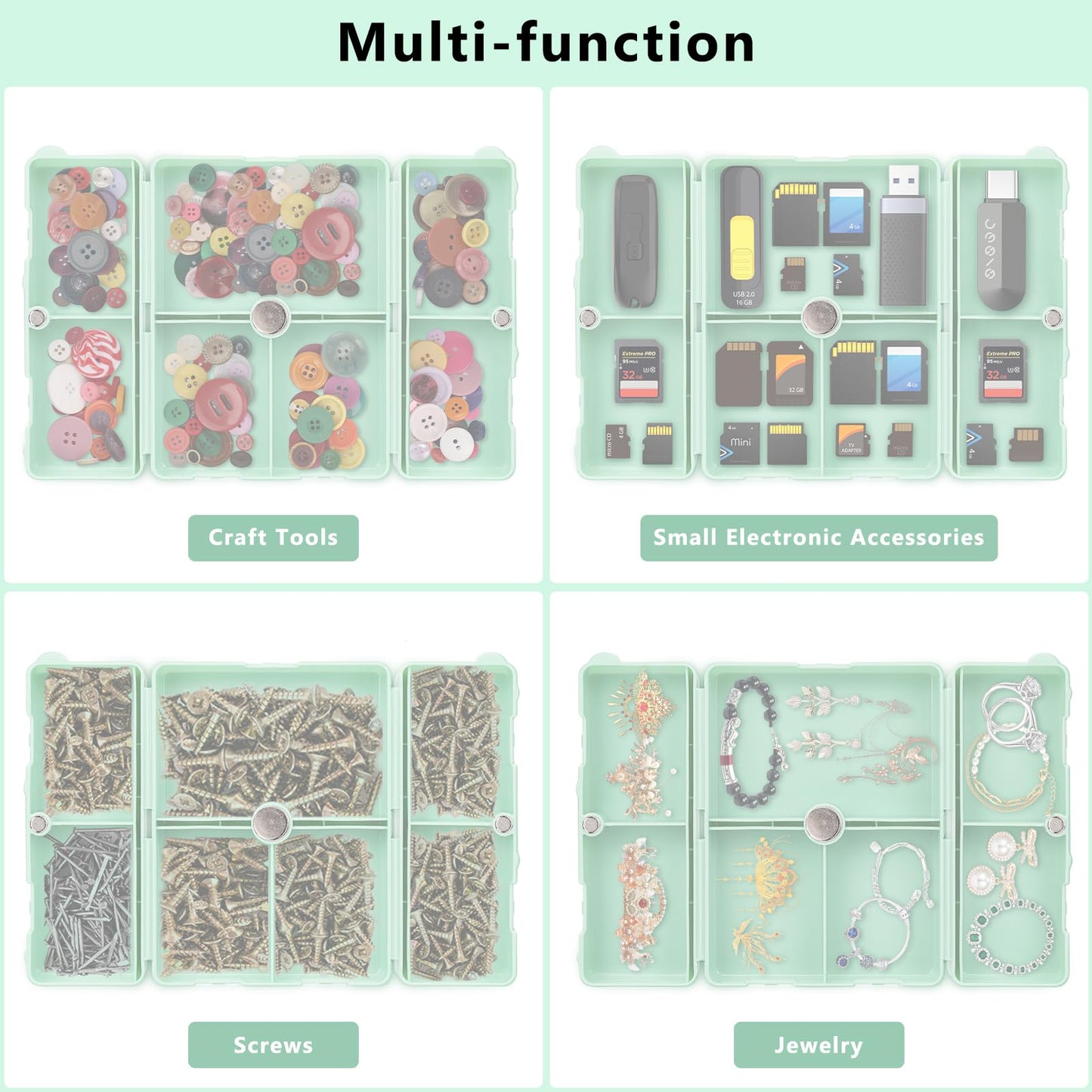 FYY 2 Pcs Daily Pill Organizer, 7 Compartments Portable Pill Case Travel Pill Organizer,[Folding Design] Pill Box for Purse Pocket to Hold Vitamins,Cod Liver Oil,Supplements and Medication-Green
