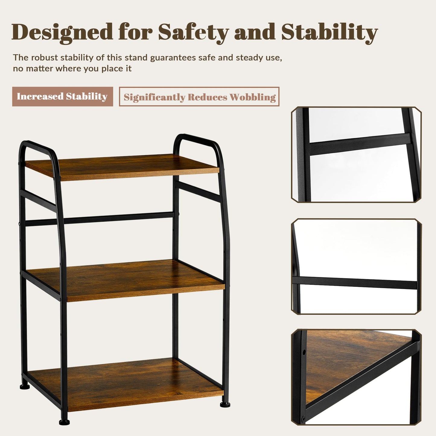 Vividwood Printer Stand - Large 3 Tier Printer Table with Adjustable Storage Shelf - Rolling Cart with Wheels -Stable Desk for Home Office Use (Rustic Brown)