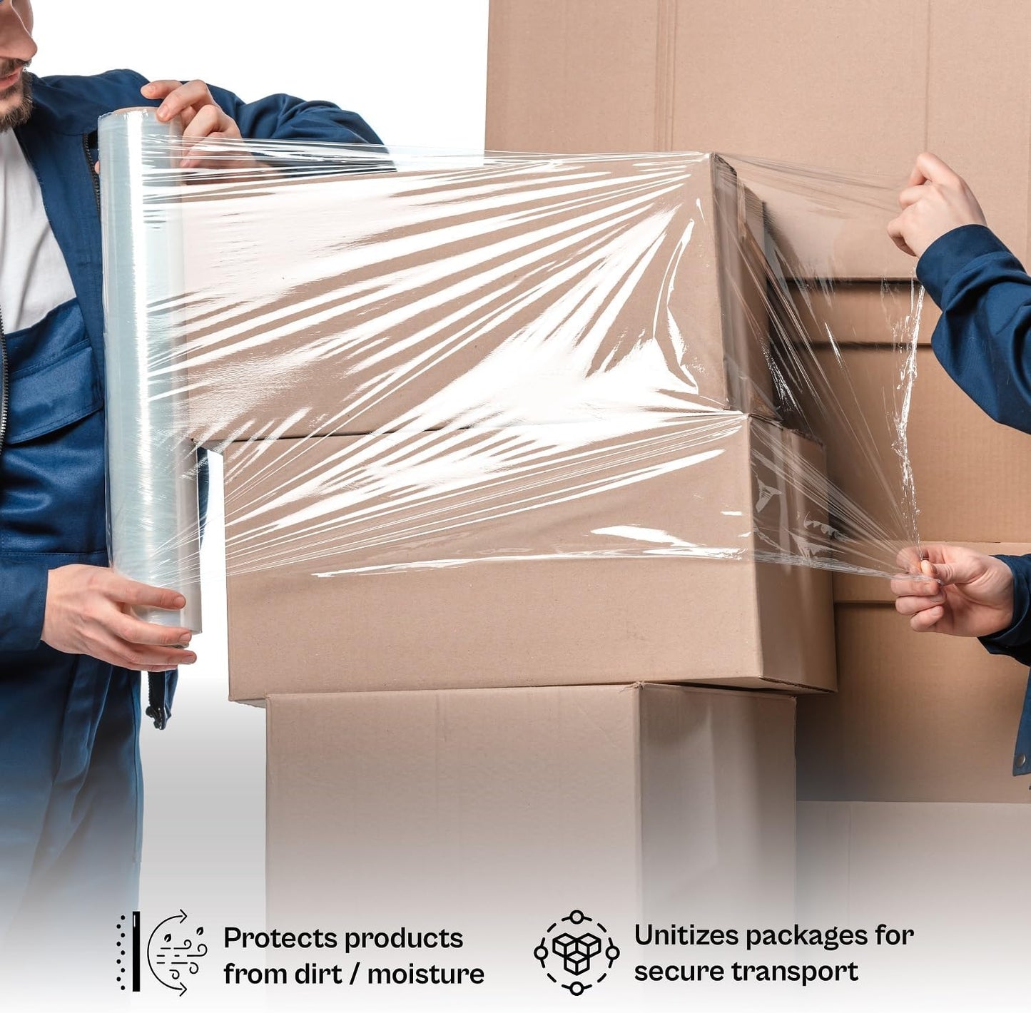 PSBM Stretch Wrap, 4 Pack, 15 Inch x 1500 Feet, 80 Gauge, Clear Plastic Cling, Cast Hand Stretch Film Rolls for Packaging Moving Packing Pallets
