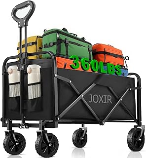 Joxir Collapsible Wagon Cart Foldable 120L 360lbs Capacity, Lightweight Portable Beach Wagon, Shopping Carts with Wheels f...