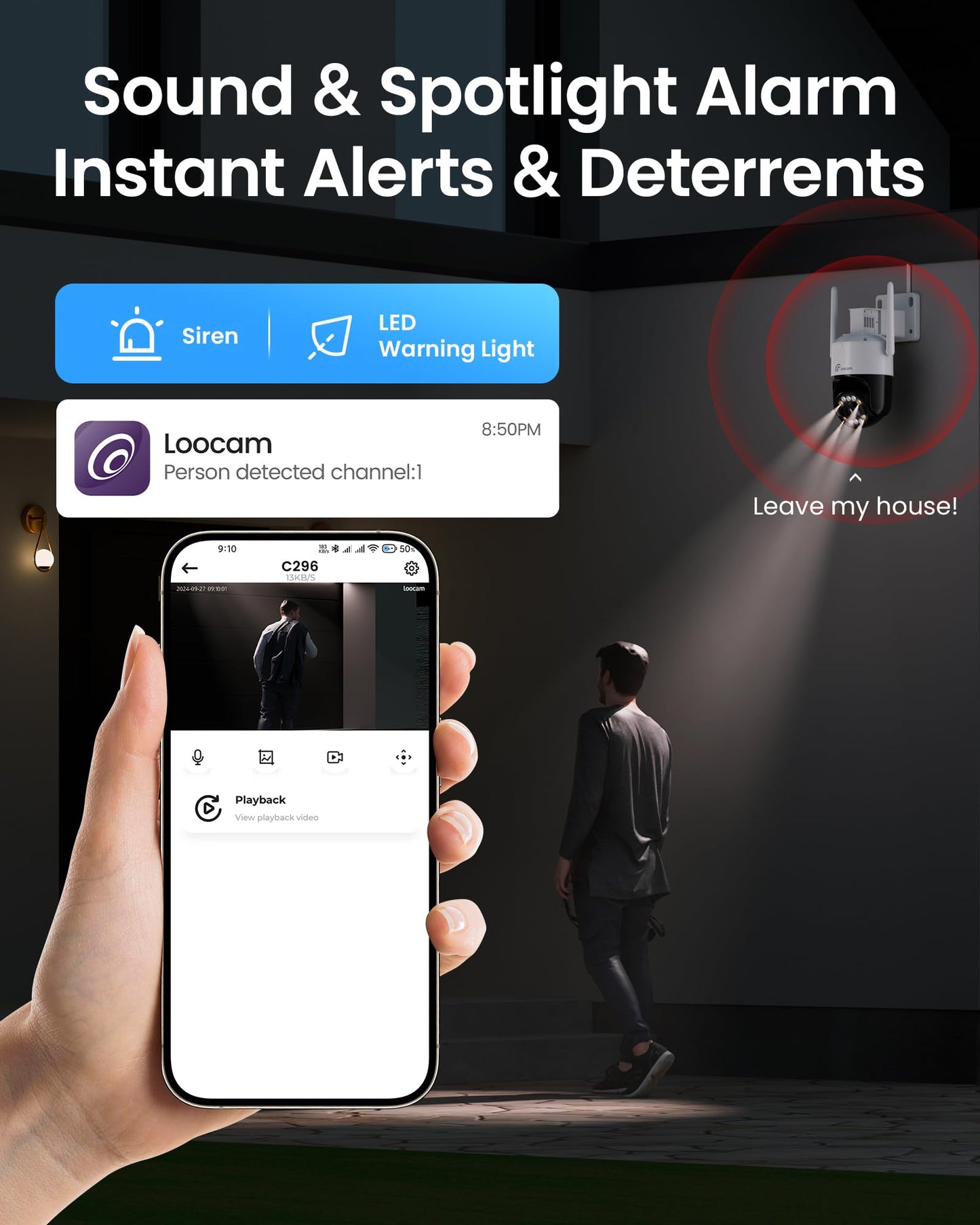 Loocam 4K Wireless Security Camera System Wi-Fi 6, Color Night Vision, 355° Pan 95° Tilt, Light & Siren Alarm, Human Vehicle Detection, Two-Way Audio Cameras for Home Security, 8CH NVR 1TB HDD