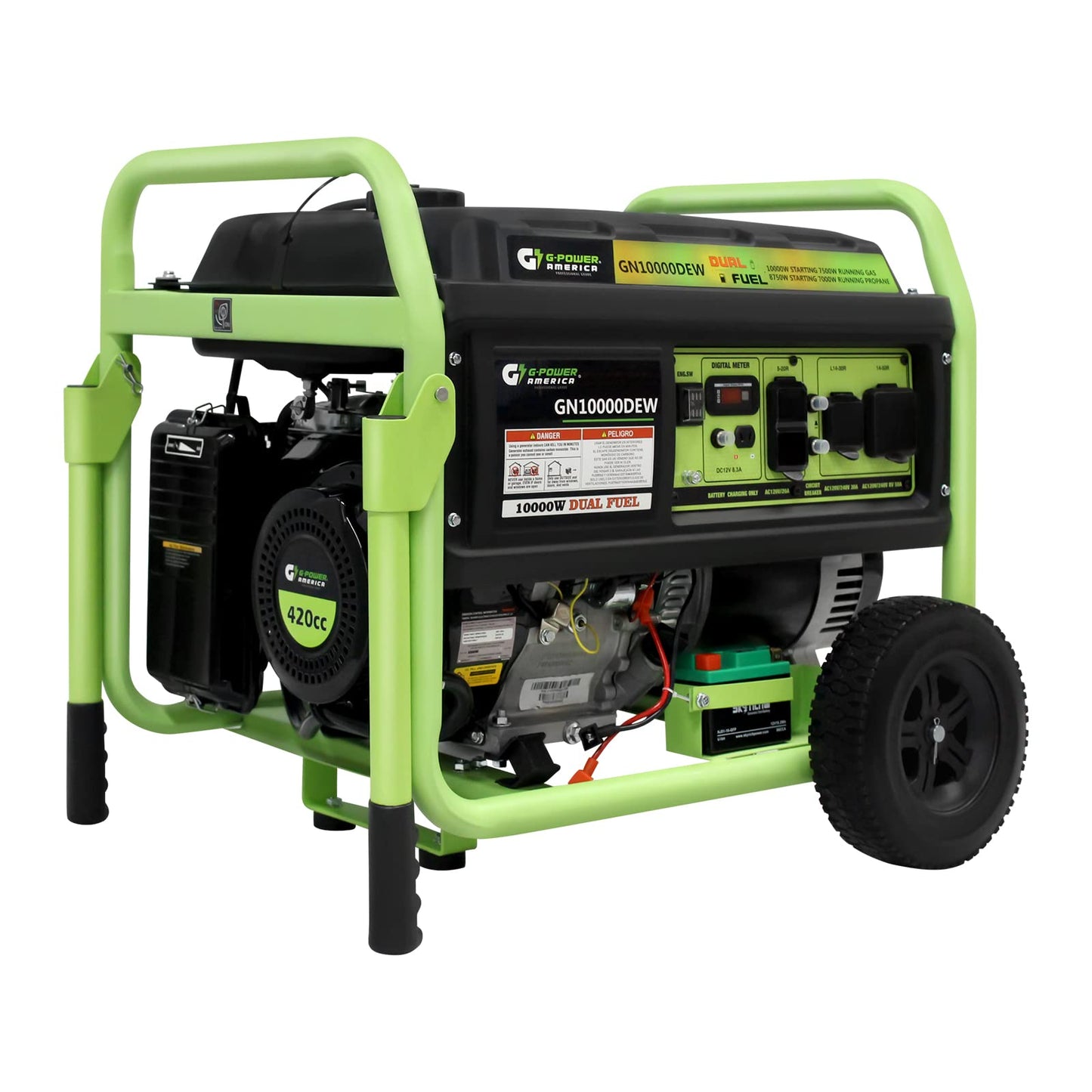 Green-Power America 10000 Watt Dual Fuel Portable Generator, Gas/Propane Powered, Electric Start, Home Backup & RV Ready