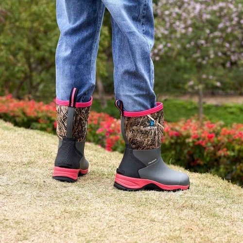 Trudave Rubber Rain Boots for Women, Neoprene Insulated Mud Work Boots, Anti-slip Breathable Mid-calf Womens Waterproof Boots for Garden, Water Fishing, Pink, Size 10
