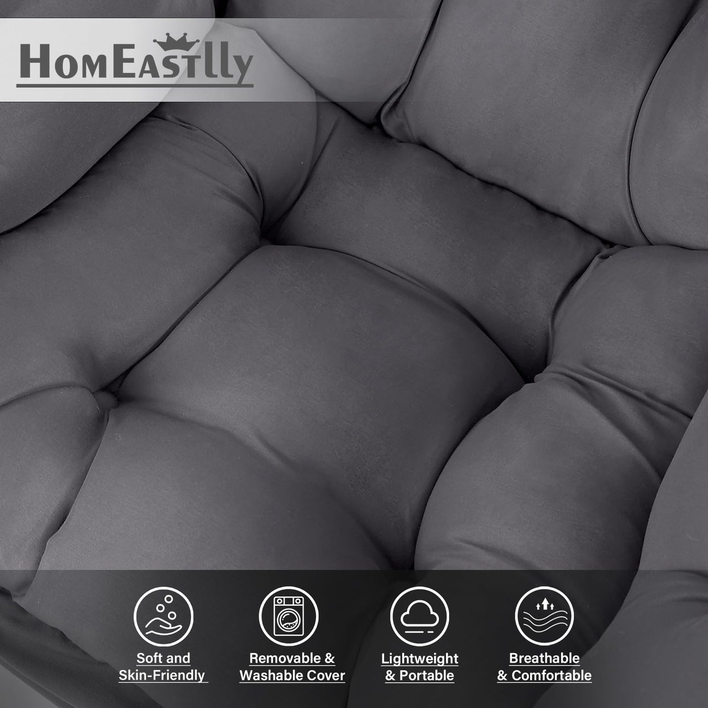 HomEastlly Lazy Chair with Ottoman, Reading Armchair with Armrests and Footrest, Large Modern Lounge Accent Chair with Ottoman, Leisure Sofa Chair for Living Room, Bedroom, Dorm Room (Dark Grey)