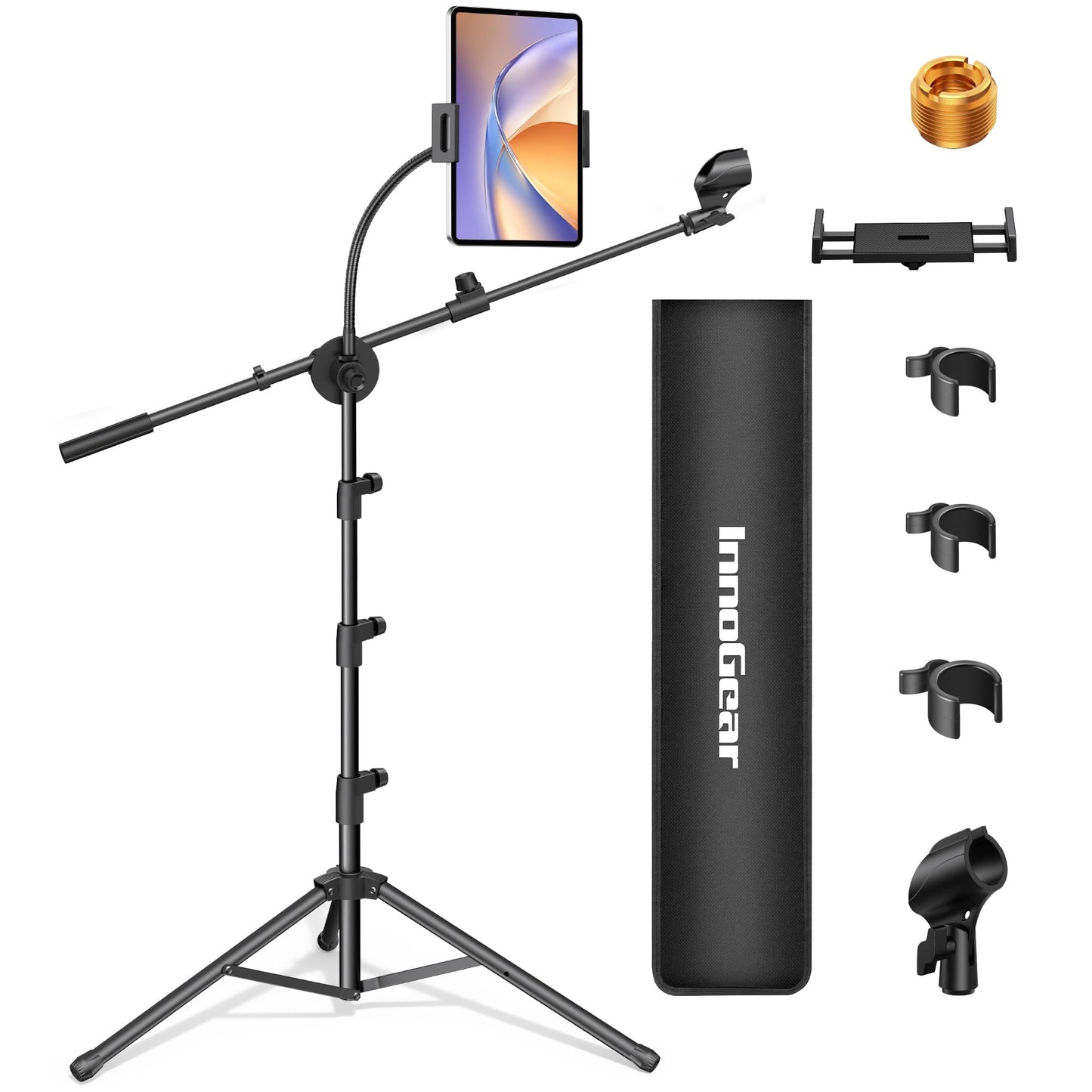 Innogear Mic Stand, 6 In 1 Microphone Stand Floor With Tablet Phone Holder Height Adjustable From 30 To 72 Mic Stand Tripod Boom