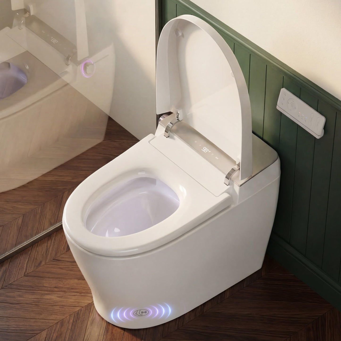 RekeSmt Smart Toilet with Bidet Built in - Electric Bidet Toilet with UV-C Light, Foot Sensor Operation, Auto Flush, Heated Seat, Instant Warm Water, Air Dryer, 1.06 GPF One-Piece Toilet