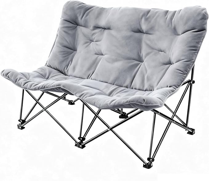 WTVIDAS Oversized Padded Double Camping Chair with High Back Heavy Duty Folding Comfy Chair Butterfly Chair for Adults Lawn Patio Outdoor