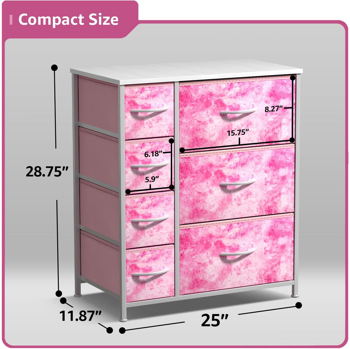 Sorbus Kids Dresser with 7 Drawers - Storage Chest Organizer Unit with Steel Frame, Wood Top & Handles, Tie-dye Fabric Bins for Clothes - Wide Furniture for Bedroom Hallway Kids Room Nursery & Closet