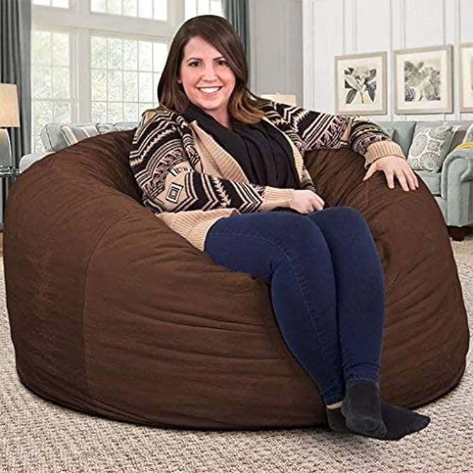 Ultimate Sack 4000 4-Foot Bean Bag Chair, Brown Suede Cover – Oversized Foam Lounger, Floor Seat, Small Sofa, or Couch Bed for Living Area, Gaming Room, or Reading Lounge