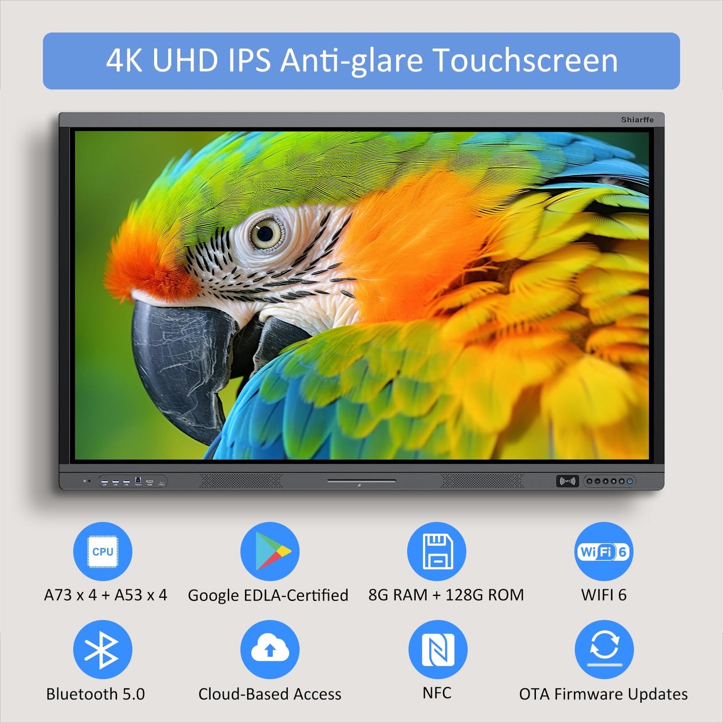 Shiarffe X5 Smart Board 55  4K Interactive Whiteboard Google Edla-Certified, Ota Software Updates Android 14 Os Octa-Core, Smart