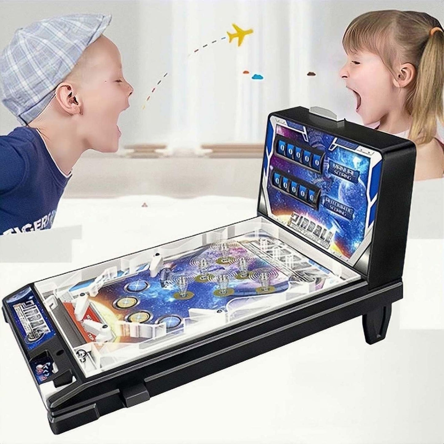 PHATM Mini Pinball Game for Home Retro Desktop Marble Arcade with Digital Scoreboard Lights Sounds Parent Preschooler Puzzle Pinball Machine