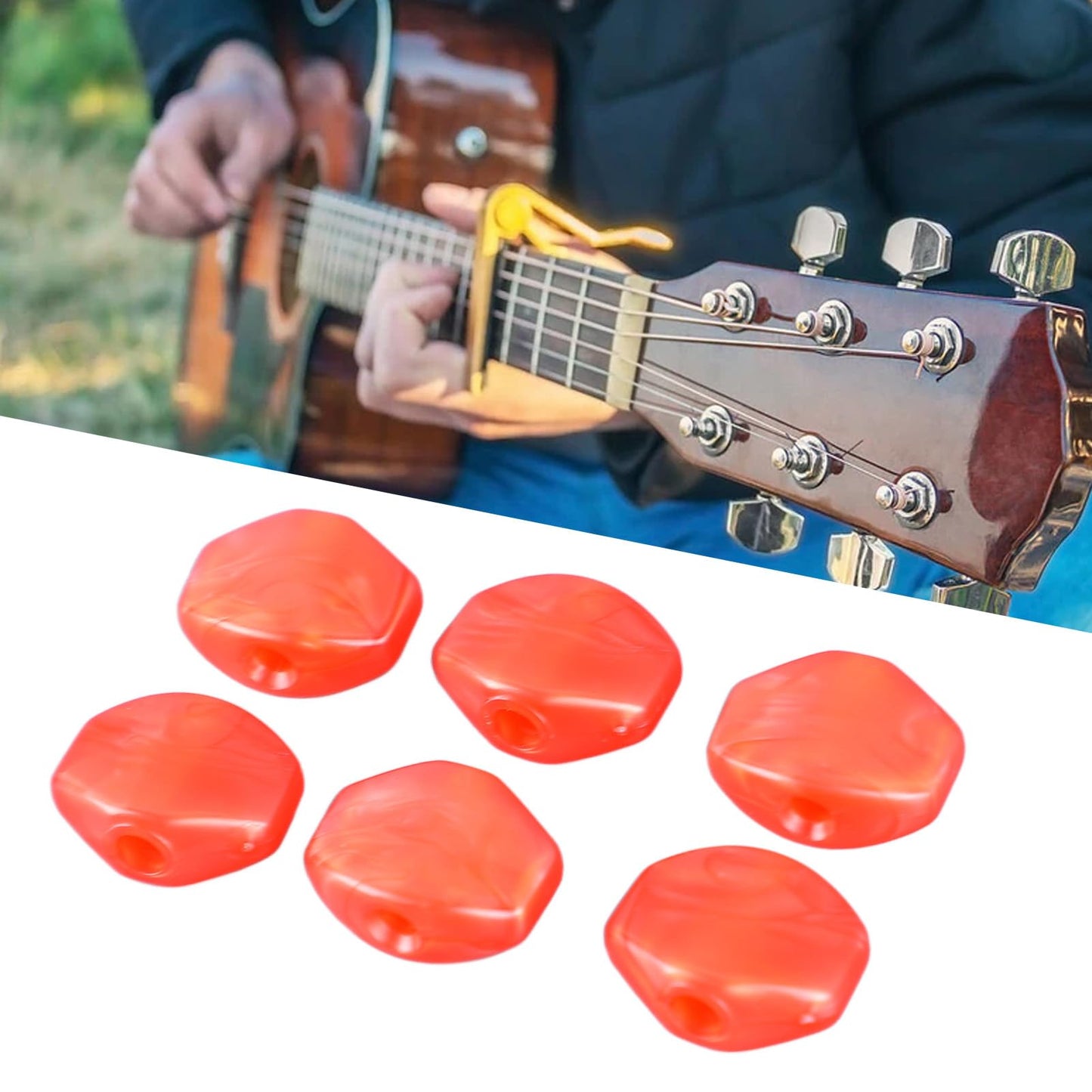 6Pcs Guitar Tuning Peg Cap Plastic Tuner Key Cover Machine Head Knob Cap For Replacement Guitar Tuner Pegs (Red)
