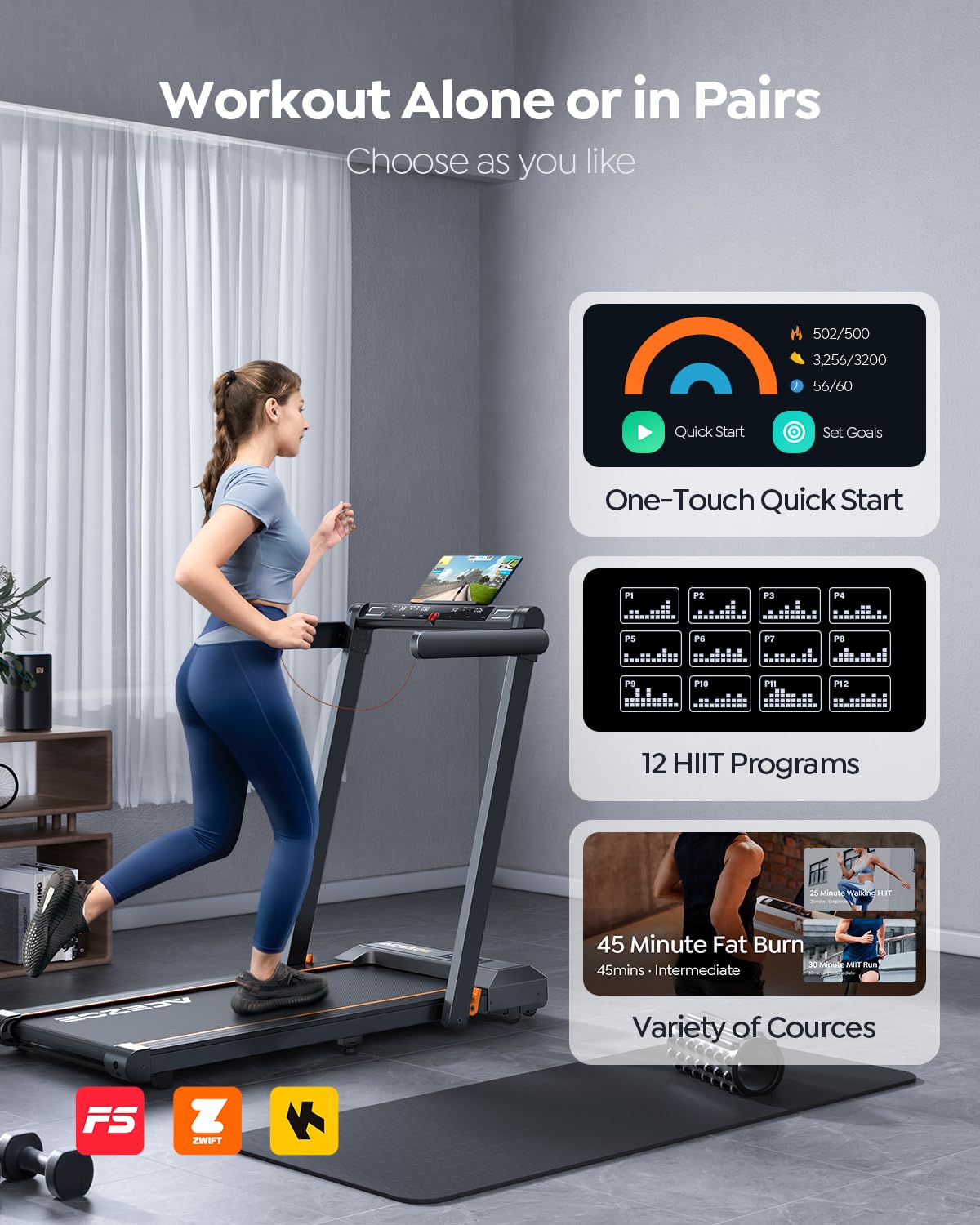 Acezoe Foldable Treadmill with Handle Bar, 2.5HP Treadmills for Home, Under Desk Treadmill with 300LBS Capacity, Walking Pad with Speaker, APP/Remote Control