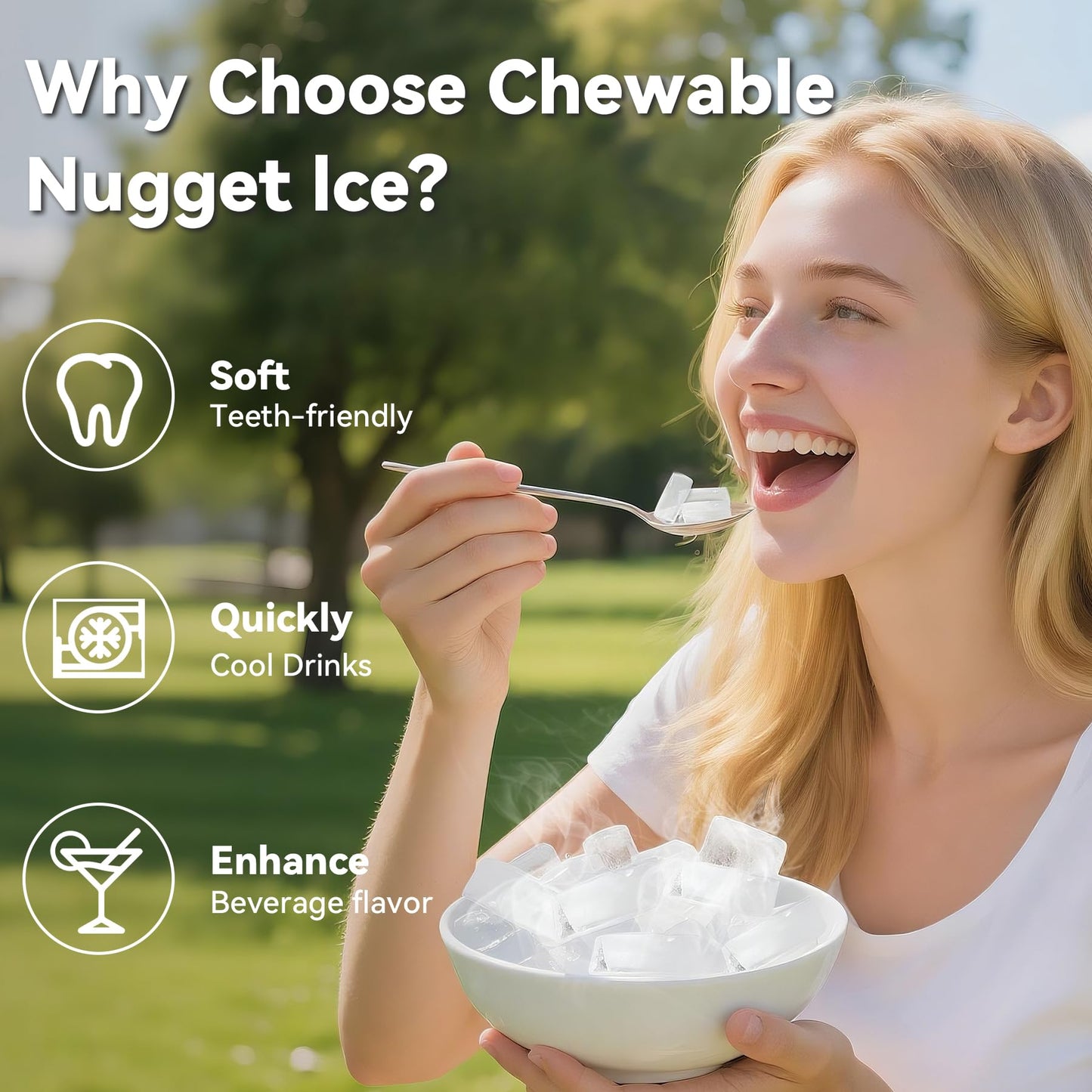 Nugget Ice Maker Machine Countertop, Ice/Water/Ice & Water Optional, 95LBS/24H Soft Pellet Crushed Chewable Ice Machine with Self-Cleaning for Home Office Kitchen Party RV