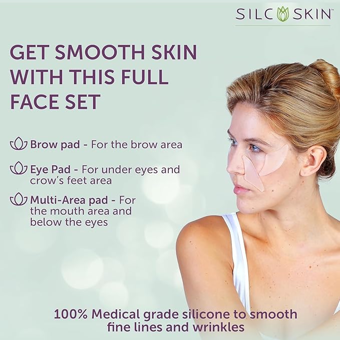 Silcskin Facial Pad Full Face Set Reusable Self Adhesive Silicone Face Patches For Lines Around Eyes And Mouth, Spa At Home Holiday Gift For Her