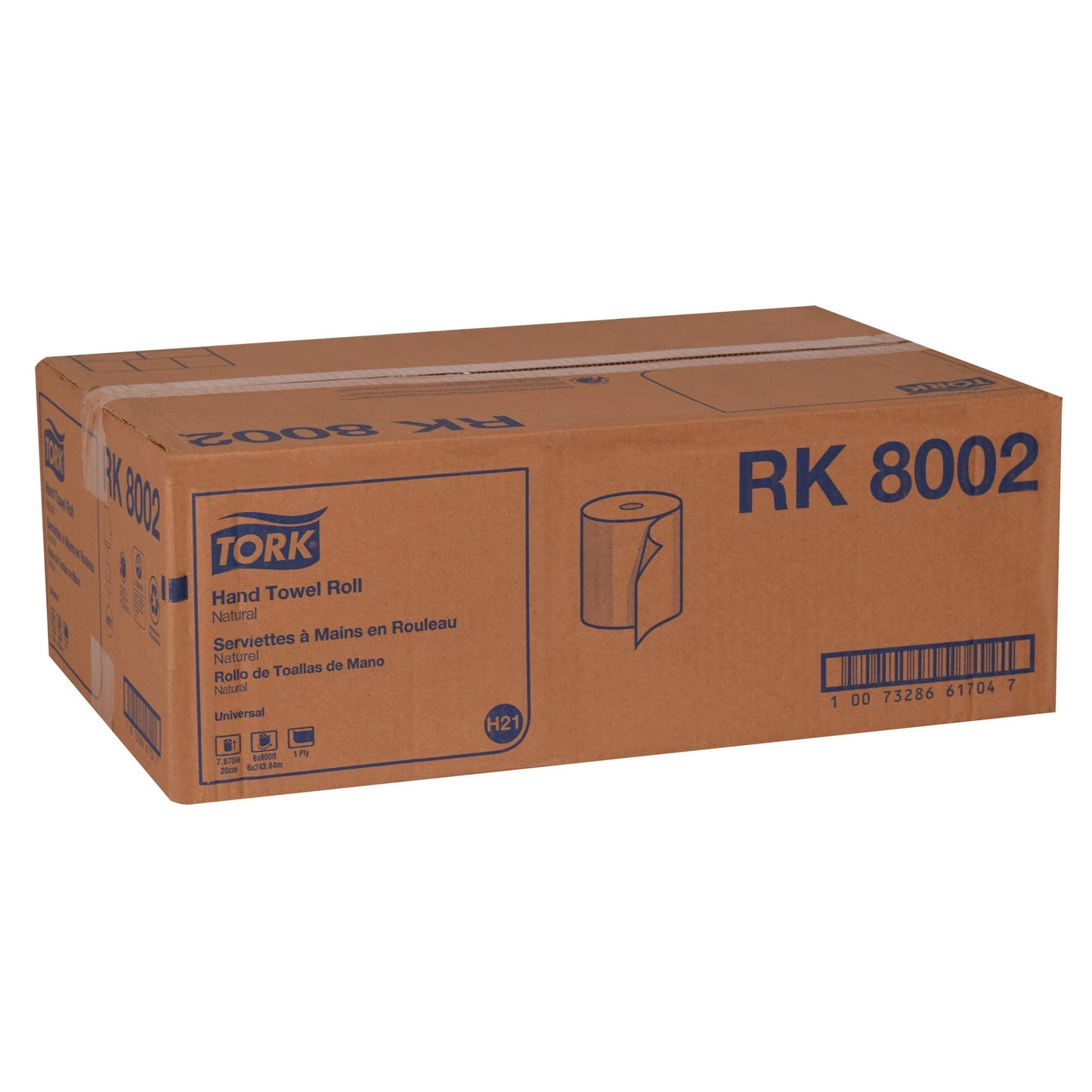 Tork Natural Paper Hand Towel Roll H21 100% Recycled Fiber, Universal Fit 6 Rolls x 800 Ft (RK8002)