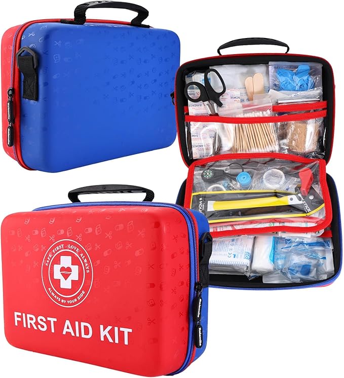 Large First Aid Kit - 410 Piece Dual-Color Emergency Kit with Hard Shell & Fluorescent Interior Coating, Professional Surv...