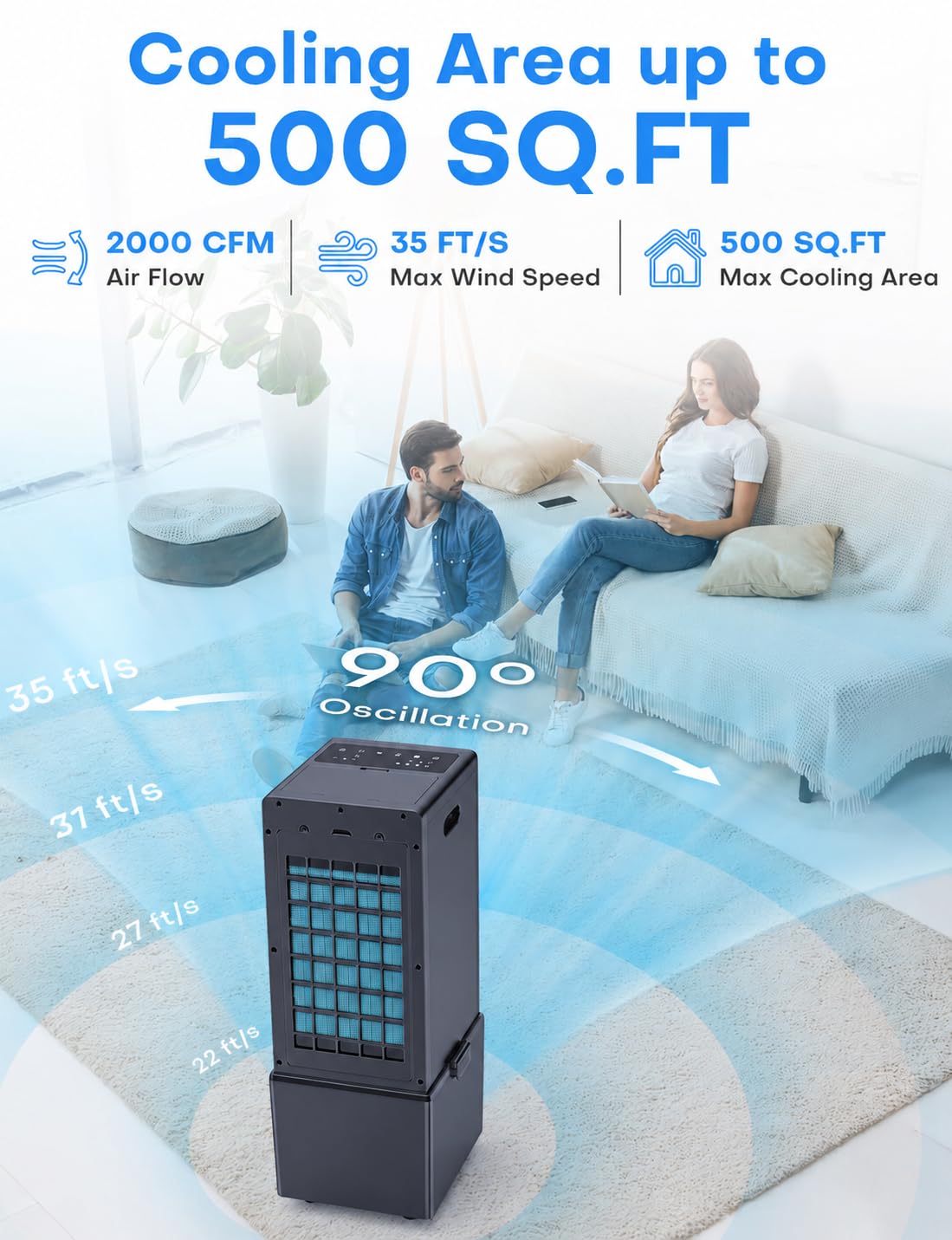 COOLECH 4-IN-1 Windowless Air Conditioner w/ 3.2-Gal Tank for 30H Cooling, 4 Wind Speeds & 4 Modes, Waterless Alert System, LED Touch Screen & Remote, 12H Timer, Swamp Cooler Air Conditioner for Room