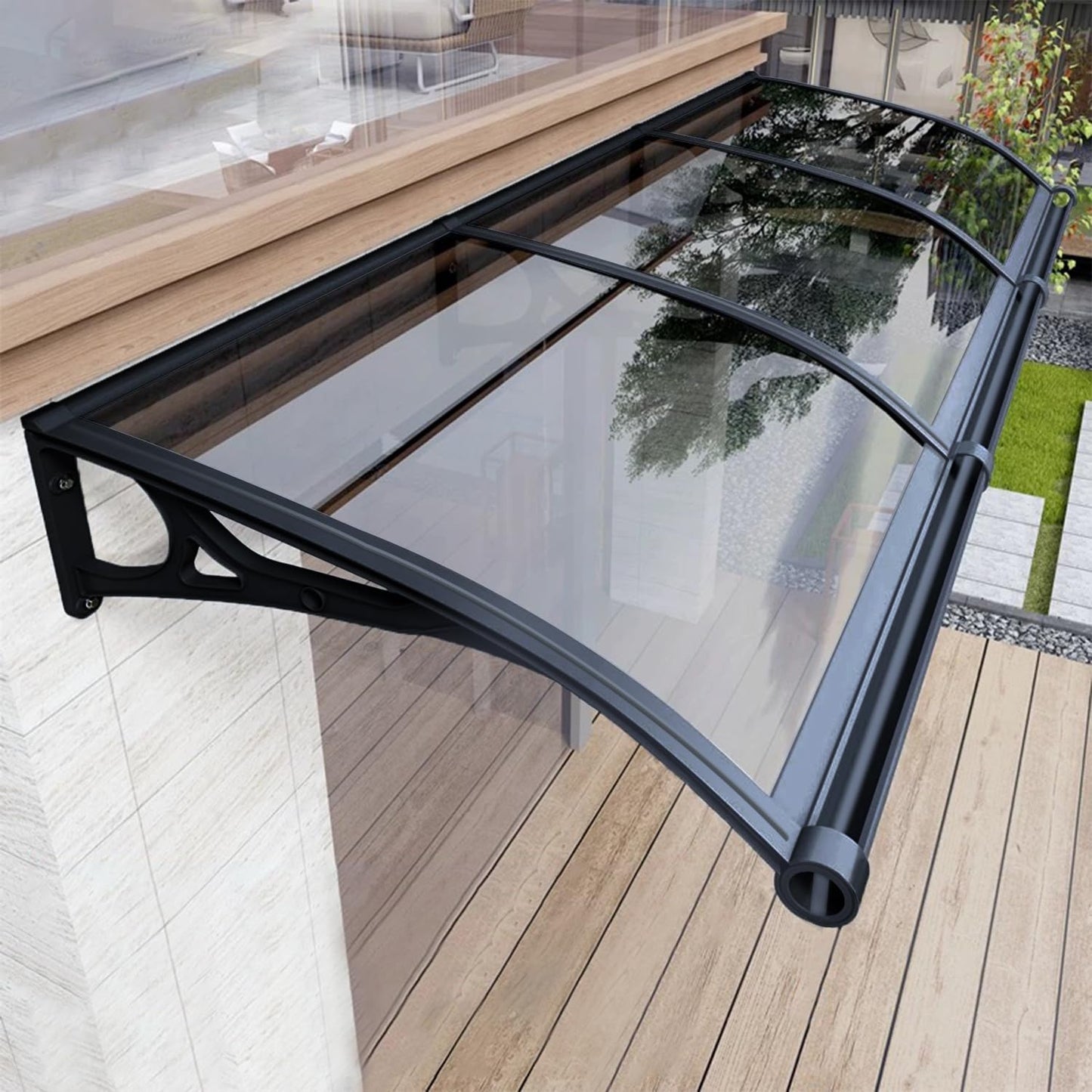 Awning for Door Entrance, Window Awnings Exterior with Aluminum Bracket Polycarbonate Board, Patio Balcony Porch, UV Rain Snow Protection Gray 60x60cm/24x24in
