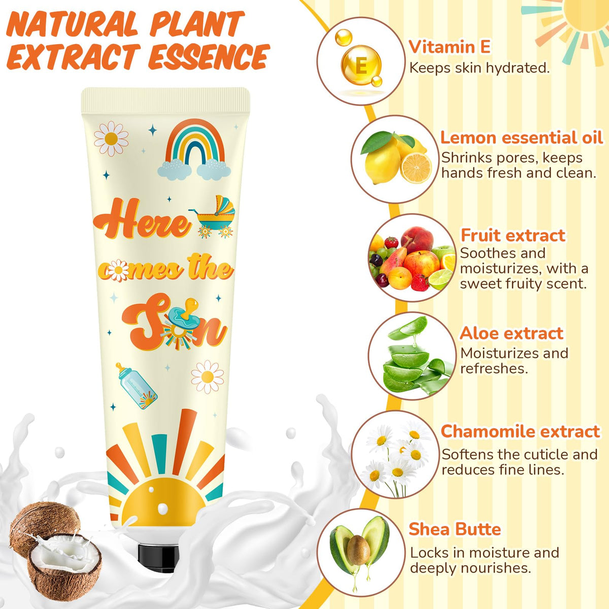 Swiffen 48 Sets Baby Shower Hand Cream Bulk Here Comes the Son Baby Shower Favors Bridal Thank You Hand Cream for Guests Travel